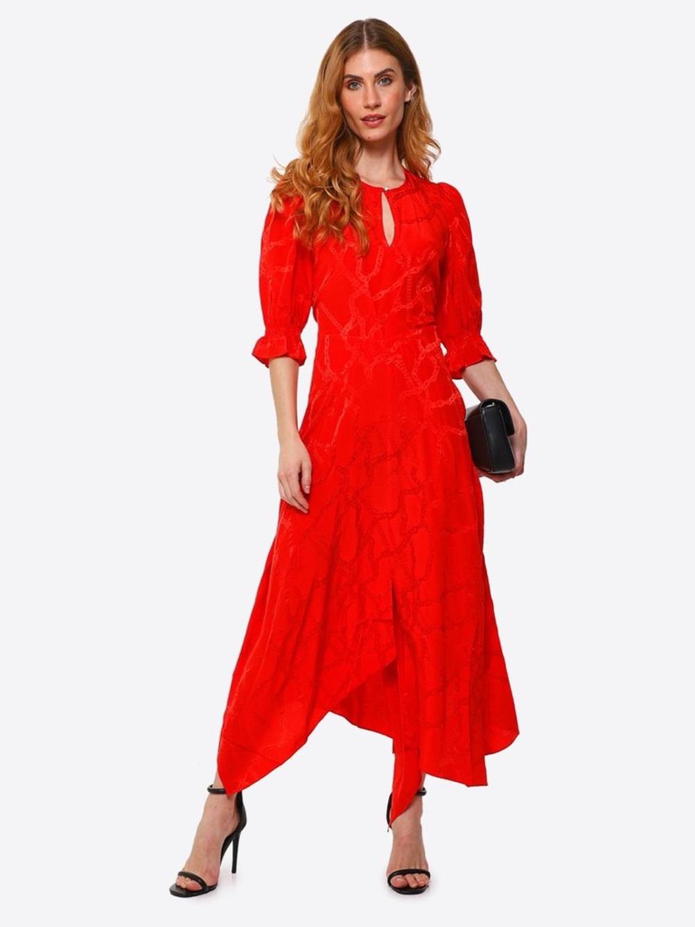 ZADIG & VOLTAIRE Ranage Jac Chaines Midi Dress Small Bright Red Retail $998 NWT